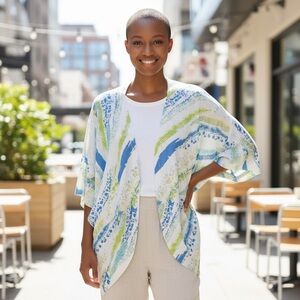NWT Ethyl Clothing turbine‎ print BLUE GREEN open front shrug L/XL cardigan wrap